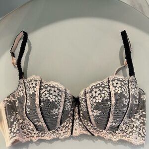 Elle Macpherson Intimates Bra Womens 34C Black Pink Lace Overlay Underwire Strap